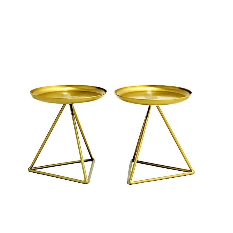 2 Geometric 5" Metal Pillar Candle Holders With Triangle Base - Gold 3 2 Geometric 5" Metal Pillar Candle Holders With Triangle Base - Gold