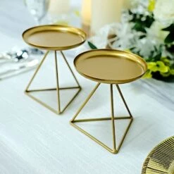 2 Geometric 5" Metal Pillar Candle Holders With Triangle Base - Gold 18 2 Geometric 5" Metal Pillar Candle Holders With Triangle Base - Gold -Optimal Home Decoration 2 geometric 5 metal pillar candle holders with triangle base gold iron cand pl002 m gold 29457285513279