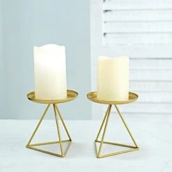2 Geometric 5" Metal Pillar Candle Holders With Triangle Base - Gold 14 2 Geometric 5" Metal Pillar Candle Holders With Triangle Base - Gold -Optimal Home Decoration 2 geometric 5 metal pillar candle holders with triangle base gold iron cand pl002 m gold 29457285546047