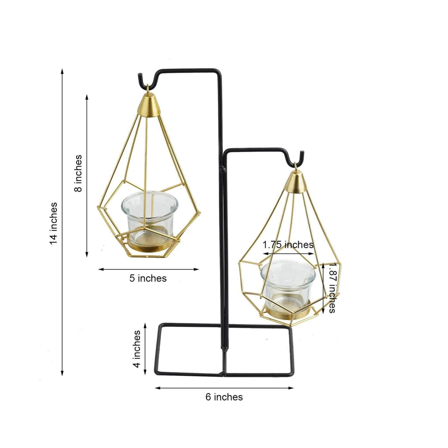 2 Geometric Design Metal Tealight Holders Lanterns With Stand - Gold And Black 7 2 Geometric Design Metal Tealight Holders Lanterns With Stand - Gold And Black - Image 5