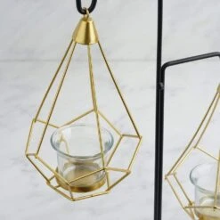 2 Geometric Design Metal Tealight Holders Lanterns With Stand - Gold And Black 13 2 Geometric Design Metal Tealight Holders Lanterns With Stand - Gold And Black -Optimal Home Decoration 2 geometric design metal tealight holders lanterns with stand gold and black iron cand 007 gdblk 5004280365119