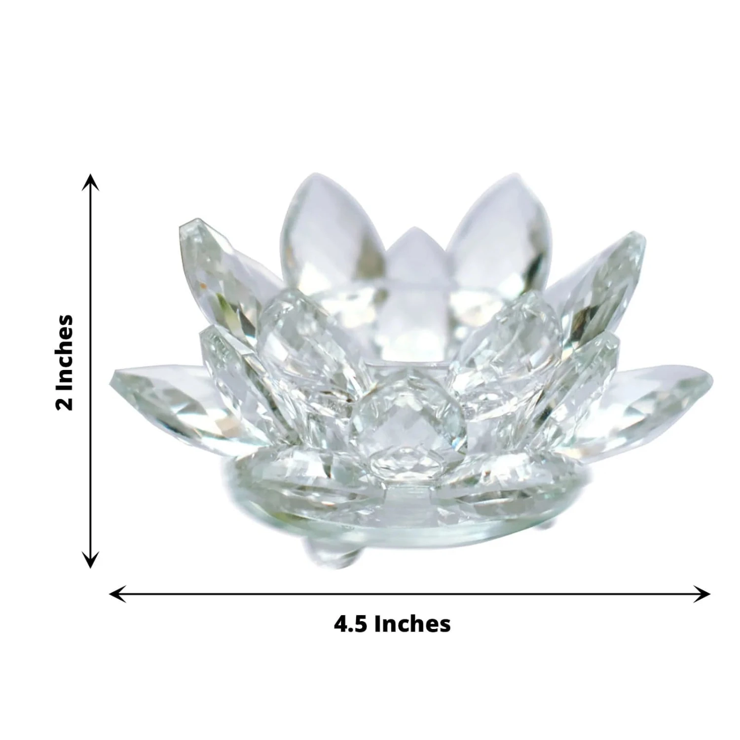2 Lotus Flower 4.5" Crystal Glass Tealight Candle Holders - Clear 4 2 Lotus Flower 4.5" Crystal Glass Tealight Candle Holders - Clear - Image 2