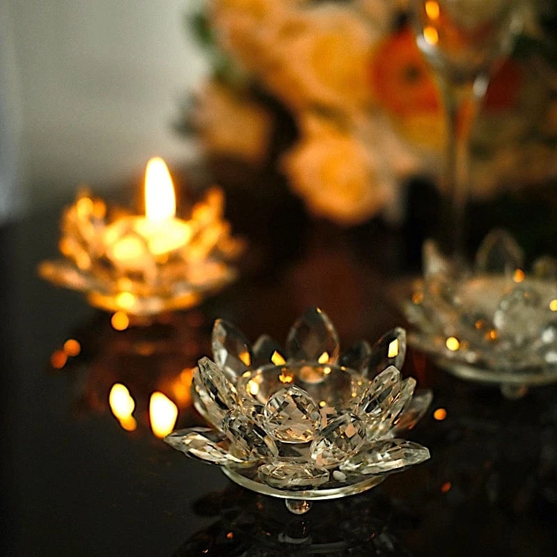 2 Lotus Flower 4.5" Crystal Glass Tealight Candle Holders - Clear 11 2 Lotus Flower 4.5" Crystal Glass Tealight Candle Holders - Clear - Image 9