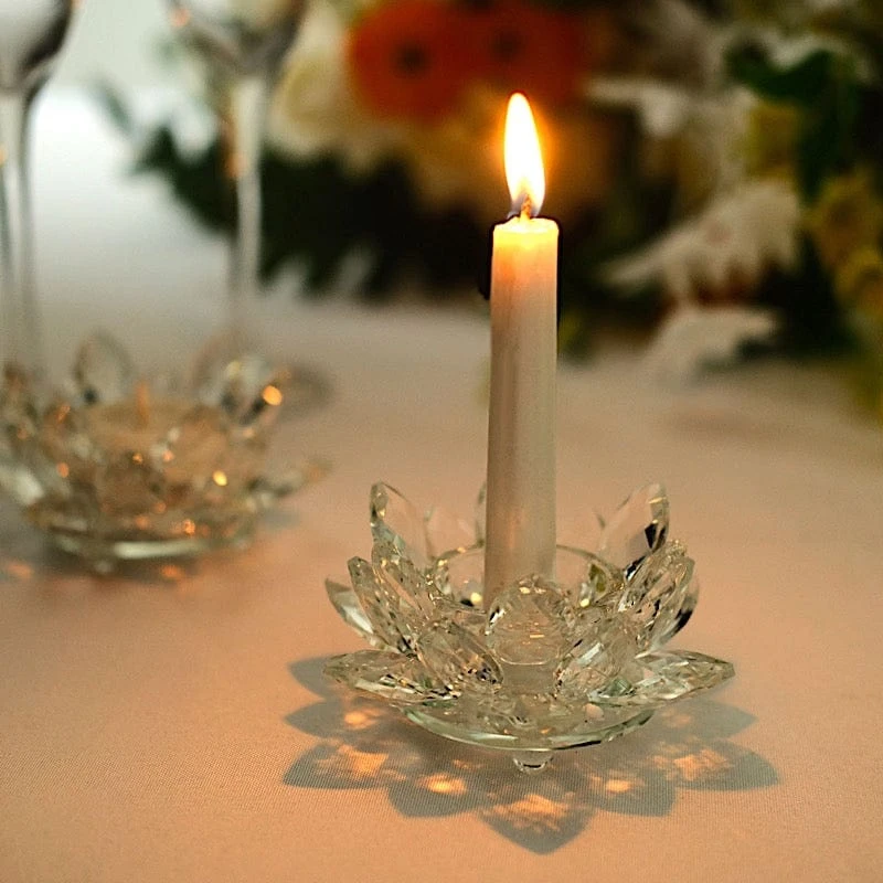 2 Lotus Flower 4.5" Crystal Glass Tealight Candle Holders - Clear 7 2 Lotus Flower 4.5" Crystal Glass Tealight Candle Holders - Clear - Image 5