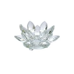 2 Lotus Flower 4.5" Crystal Glass Tealight Candle Holders - Clear