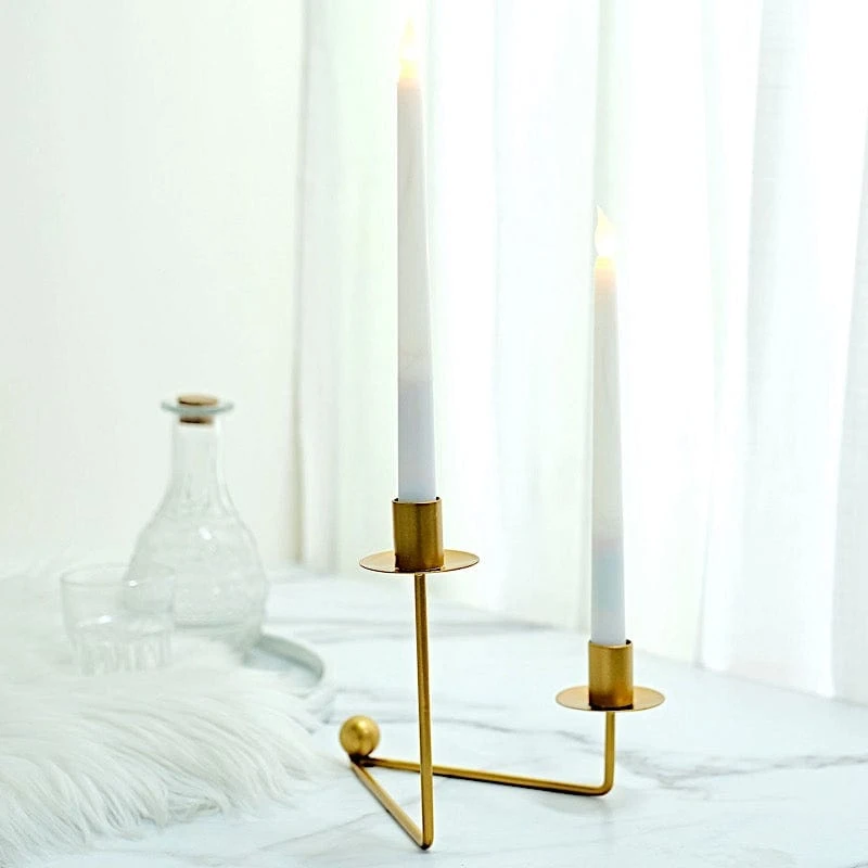 2 Metal 2 Arm Geometric Candelabra Taper Candle Holders With V-Shaped Base - Gold 11 2 Metal 2 Arm Geometric Candelabra Taper Candle Holders With V-Shaped Base - Gold - Image 9