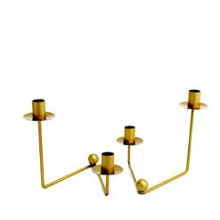 2 Metal 2 Arm Geometric Candelabra Taper Candle Holders With V-Shaped Base - Gold