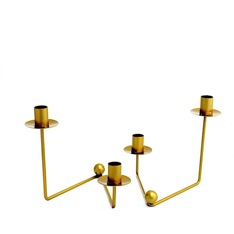 2 Metal 2 Arm Geometric Candelabra Taper Candle Holders With V-Shaped Base - Gold 3 2 Metal 2 Arm Geometric Candelabra Taper Candle Holders With V-Shaped Base - Gold
