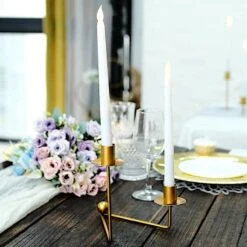 2 Metal 2 Arm Geometric Candelabra Taper Candle Holders With V-Shaped Base - Gold 13 2 Metal 2 Arm Geometric Candelabra Taper Candle Holders With V-Shaped Base - Gold -Optimal Home Decoration 2 metal 2 arm geometric taper candle holders with v shaped base gold iron cand tp007 gold 29460998389823