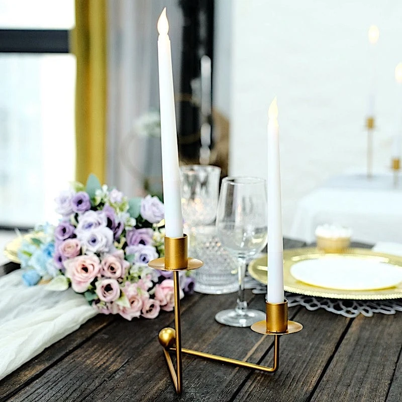 2 Metal 2 Arm Geometric Candelabra Taper Candle Holders With V-Shaped Base - Gold 5 2 Metal 2 Arm Geometric Candelabra Taper Candle Holders With V-Shaped Base - Gold - Image 3
