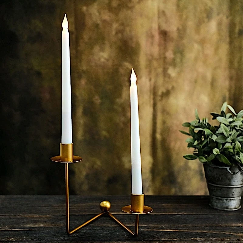 2 Metal 2 Arm Geometric Candelabra Taper Candle Holders With V-Shaped Base - Gold 9 2 Metal 2 Arm Geometric Candelabra Taper Candle Holders With V-Shaped Base - Gold - Image 7