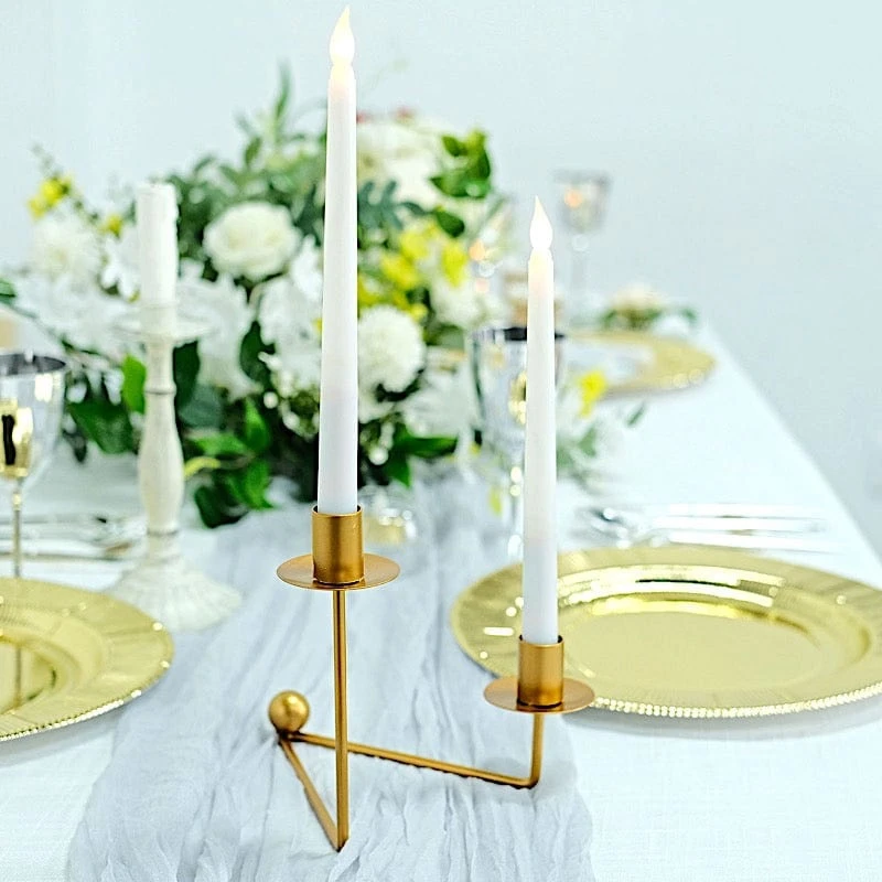 2 Metal 2 Arm Geometric Candelabra Taper Candle Holders With V-Shaped Base - Gold 7 2 Metal 2 Arm Geometric Candelabra Taper Candle Holders With V-Shaped Base - Gold - Image 5