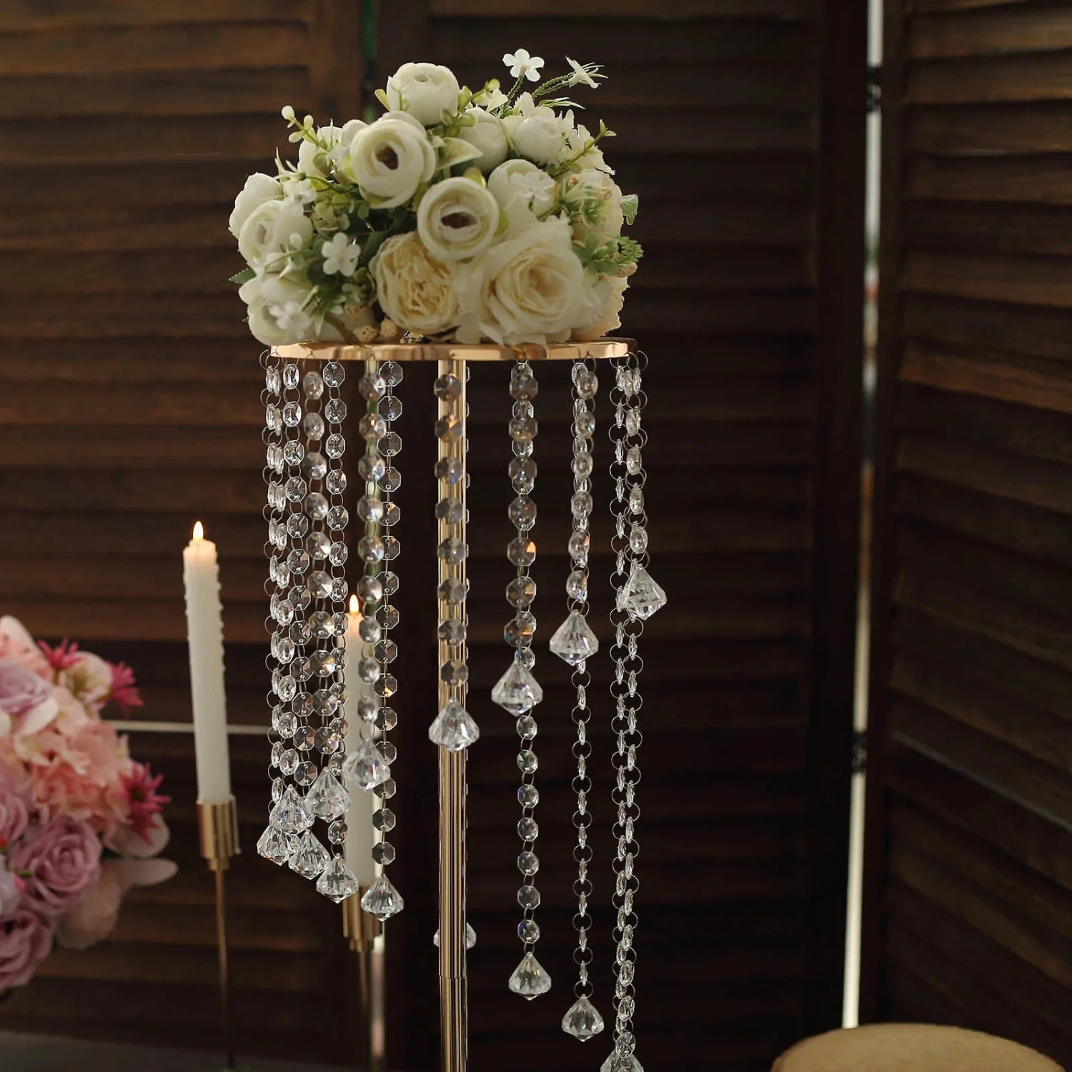 2 Metal 24" Flower Display Stands With Spiral Hanging Crystal Beads - Gold And Clear 15 2 Metal 24" Flower Display Stands With Spiral Hanging Crystal Beads - Gold And Clear - Image 13