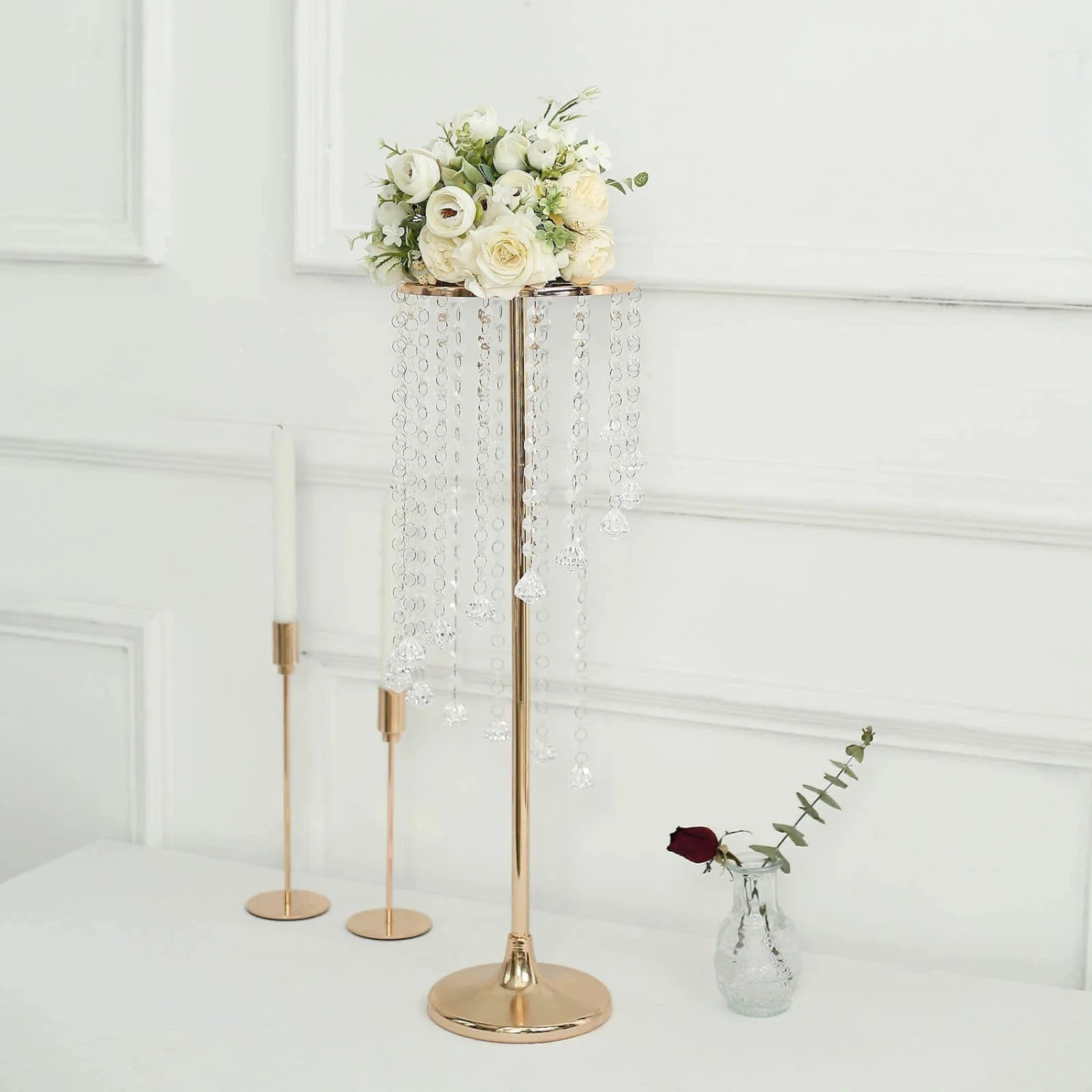 2 Metal 24" Flower Display Stands With Spiral Hanging Crystal Beads - Gold And Clear 5 2 Metal 24" Flower Display Stands With Spiral Hanging Crystal Beads - Gold And Clear - Image 3