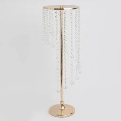 2 Metal 24" Flower Display Stands With Spiral Hanging Crystal Beads - Gold And Clear