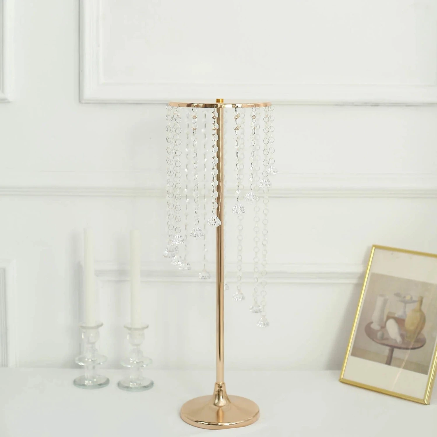 2 Metal 24" Flower Display Stands With Spiral Hanging Crystal Beads - Gold And Clear 10 2 Metal 24" Flower Display Stands With Spiral Hanging Crystal Beads - Gold And Clear - Image 8
