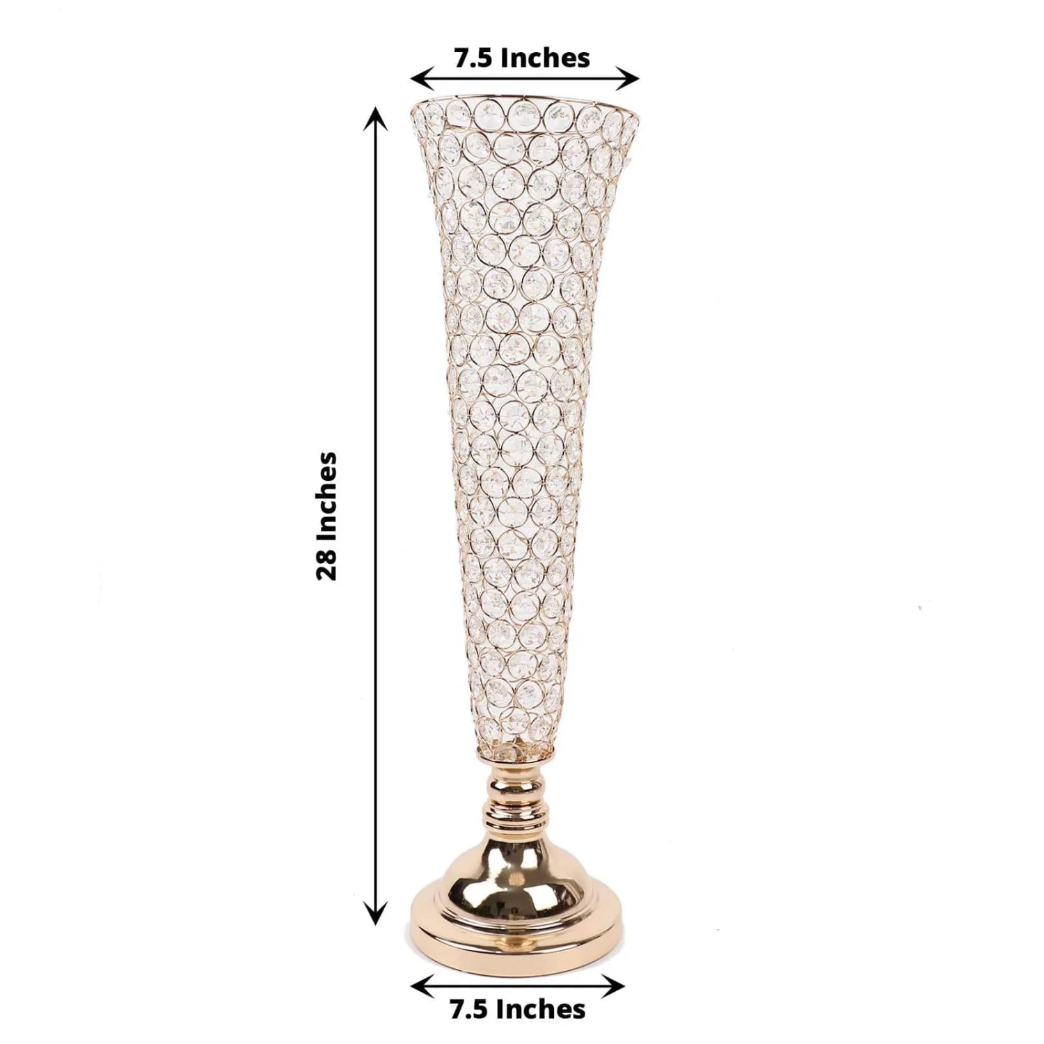 2 Metal 28" Tall Trumpet Vases With Acrylic Crystal Beads Table Centerpieces 4 2 Metal 28" Tall Trumpet Vases With Acrylic Crystal Beads Table Centerpieces - Image 2