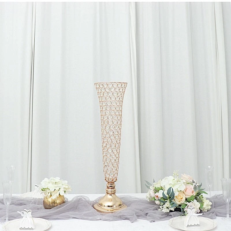 2 Metal 28" Tall Trumpet Vases With Acrylic Crystal Beads Table Centerpieces 6 2 Metal 28" Tall Trumpet Vases With Acrylic Crystal Beads Table Centerpieces - Image 4