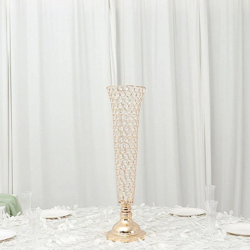 2 Metal 28" Tall Trumpet Vases With Acrylic Crystal Beads Table Centerpieces 8 2 Metal 28" Tall Trumpet Vases With Acrylic Crystal Beads Table Centerpieces - Image 6