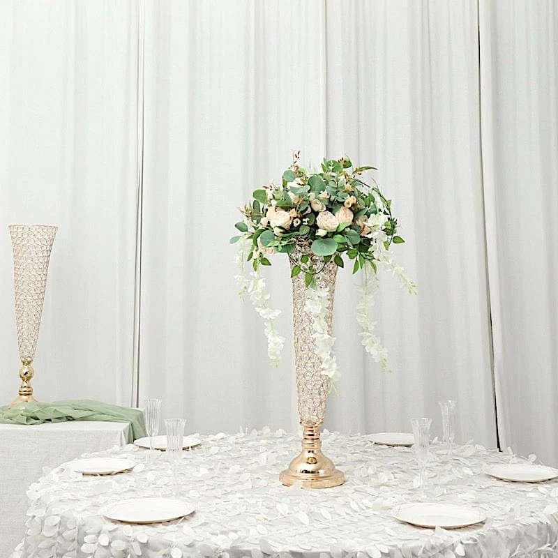 2 Metal 28" Tall Trumpet Vases With Acrylic Crystal Beads Table Centerpieces 11 2 Metal 28" Tall Trumpet Vases With Acrylic Crystal Beads Table Centerpieces - Image 9