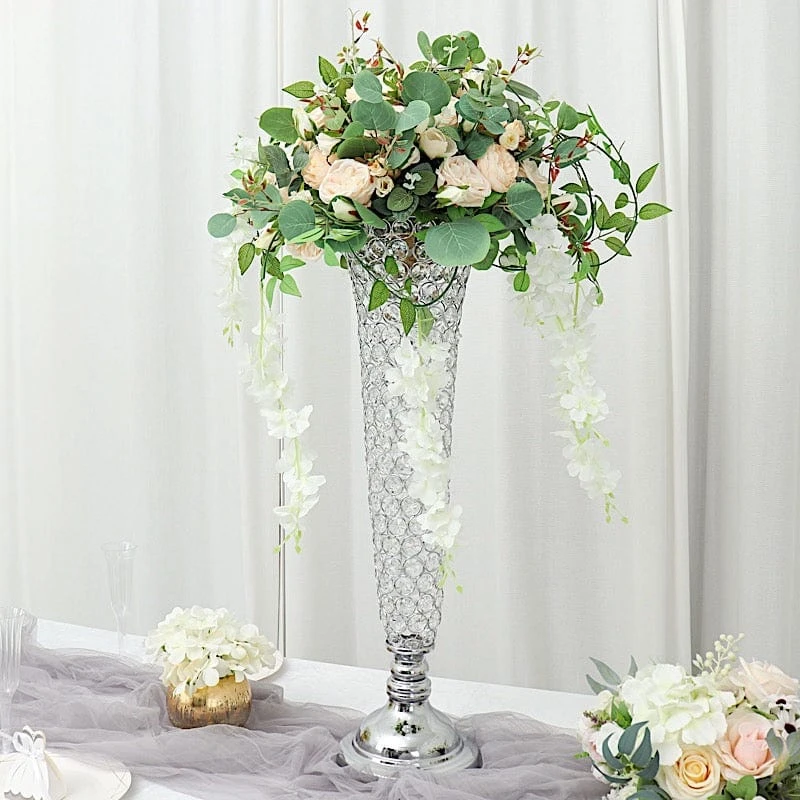 2 Metal 28" Tall Trumpet Vases With Acrylic Crystal Beads Table Centerpieces 17 2 Metal 28" Tall Trumpet Vases With Acrylic Crystal Beads Table Centerpieces - Image 15
