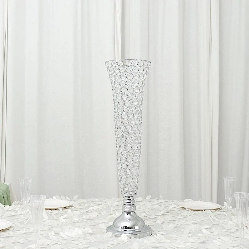 2 Metal 28" Tall Trumpet Vases With Acrylic Crystal Beads Table Centerpieces 18 2 Metal 28" Tall Trumpet Vases With Acrylic Crystal Beads Table Centerpieces - Image 16