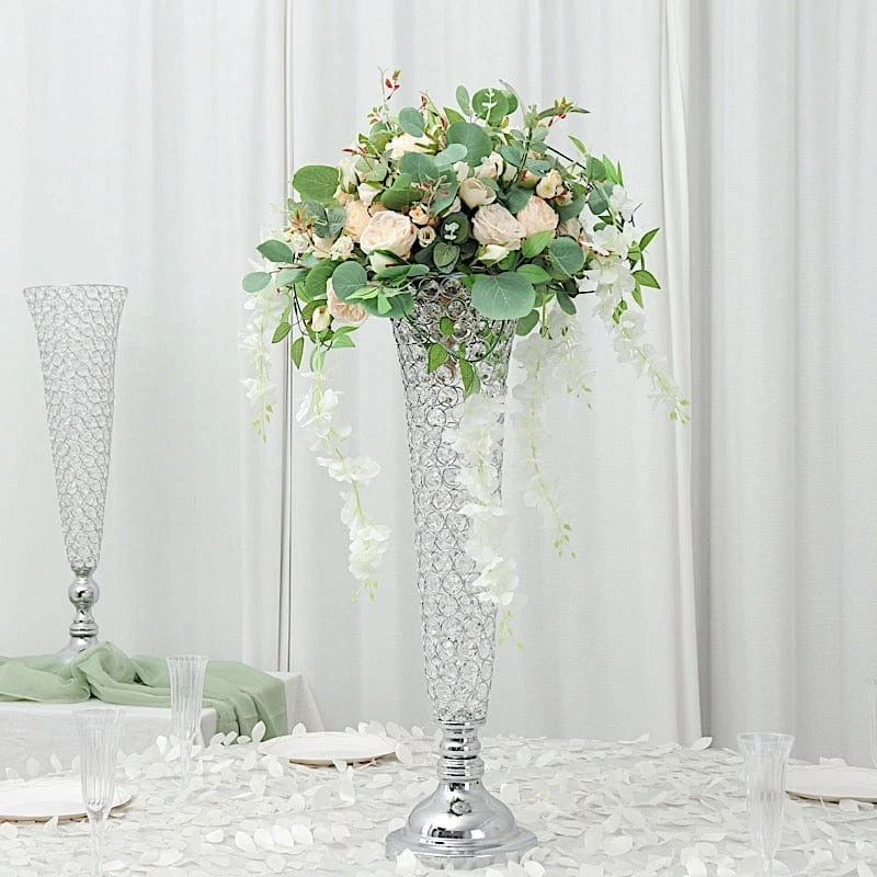 2 Metal 28" Tall Trumpet Vases With Acrylic Crystal Beads Table Centerpieces 19 2 Metal 28" Tall Trumpet Vases With Acrylic Crystal Beads Table Centerpieces - Image 17