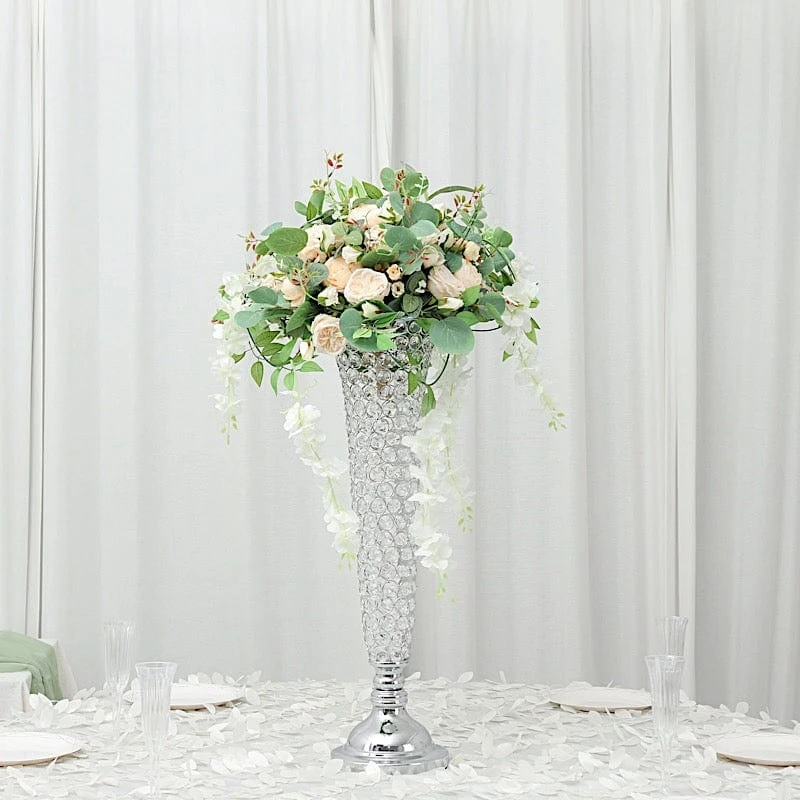 2 Metal 28" Tall Trumpet Vases With Acrylic Crystal Beads Table Centerpieces 20 2 Metal 28" Tall Trumpet Vases With Acrylic Crystal Beads Table Centerpieces - Image 18