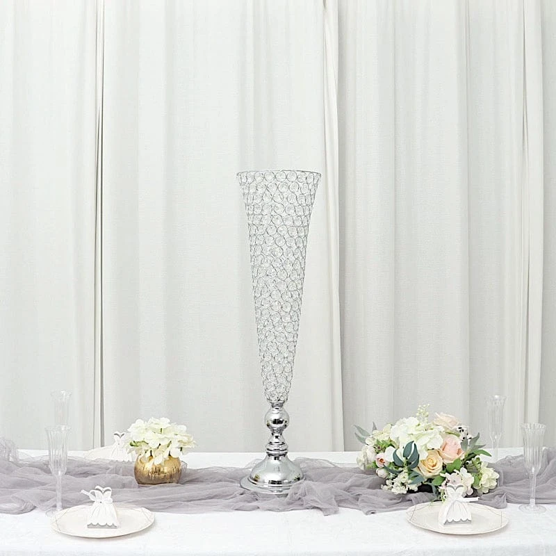 2 Metal 28" Tall Trumpet Vases With Acrylic Crystal Beads Table Centerpieces 16 2 Metal 28" Tall Trumpet Vases With Acrylic Crystal Beads Table Centerpieces - Image 14