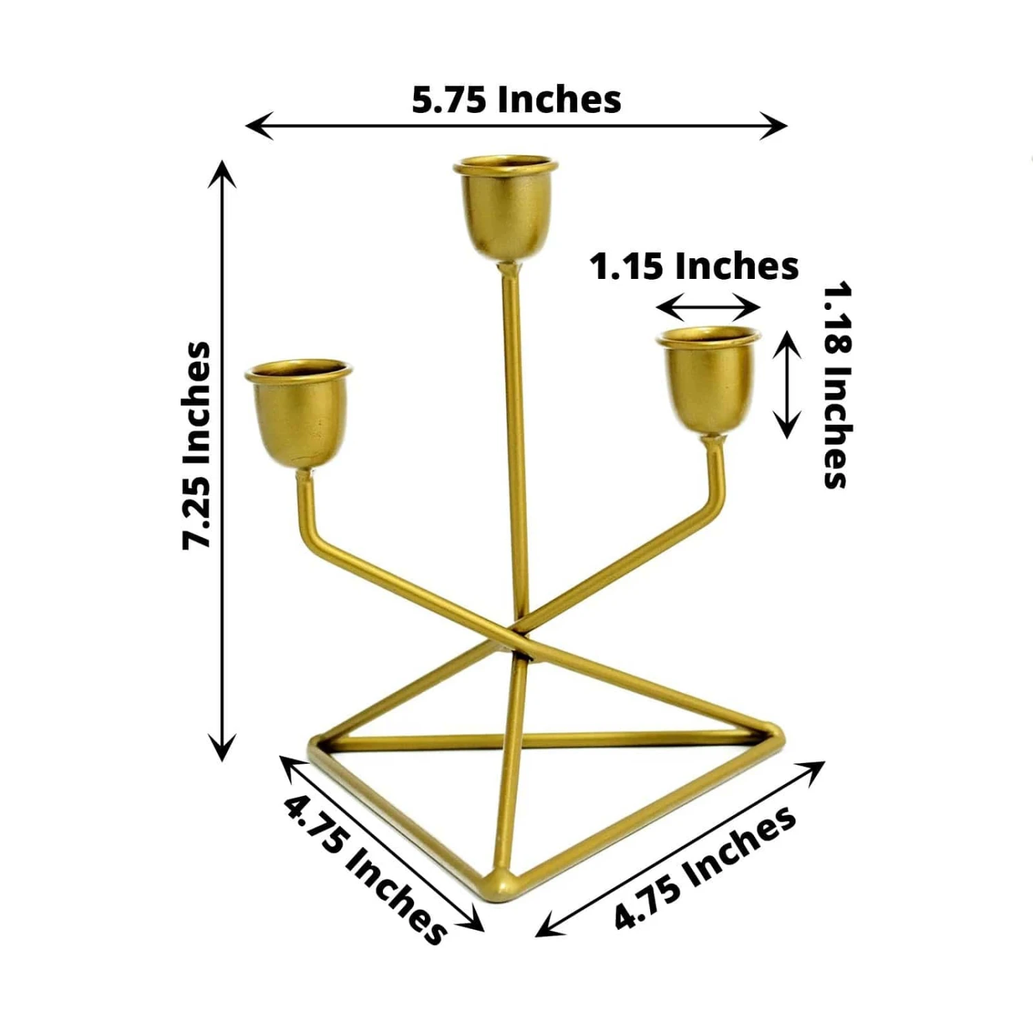 2 Metal 3 Arm Geometric Candelabra Taper Candle Holders With Triangle Base - Gold 4 2 Metal 3 Arm Geometric Candelabra Taper Candle Holders With Triangle Base - Gold - Image 2