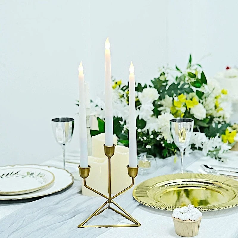2 Metal 3 Arm Geometric Candelabra Taper Candle Holders With Triangle Base - Gold 11 2 Metal 3 Arm Geometric Candelabra Taper Candle Holders With Triangle Base - Gold - Image 9