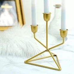 2 Metal 3 Arm Geometric Candelabra Taper Candle Holders With Triangle Base - Gold 16 2 Metal 3 Arm Geometric Candelabra Taper Candle Holders With Triangle Base - Gold -Optimal Home Decoration 2 metal 3 arm taper candle holders with triangle base gold iron cand tp009 gold 29461044101183