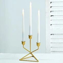 2 Metal 3 Arm Geometric Candelabra Taper Candle Holders With Triangle Base - Gold 15 2 Metal 3 Arm Geometric Candelabra Taper Candle Holders With Triangle Base - Gold -Optimal Home Decoration 2 metal 3 arm taper candle holders with triangle base gold iron cand tp009 gold 29461044166719