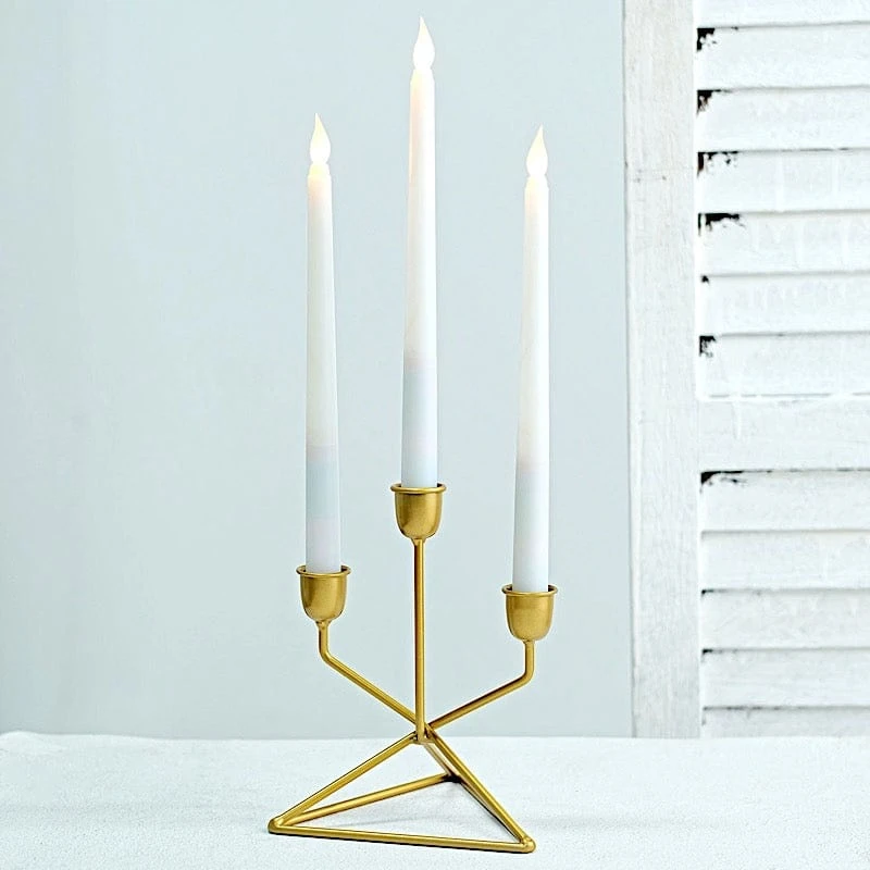 2 Metal 3 Arm Geometric Candelabra Taper Candle Holders With Triangle Base - Gold 7 2 Metal 3 Arm Geometric Candelabra Taper Candle Holders With Triangle Base - Gold - Image 5