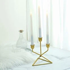 2 Metal 3 Arm Geometric Candelabra Taper Candle Holders With Triangle Base - Gold 17 2 Metal 3 Arm Geometric Candelabra Taper Candle Holders With Triangle Base - Gold -Optimal Home Decoration 2 metal 3 arm taper candle holders with triangle base gold iron cand tp009 gold 29461044232255