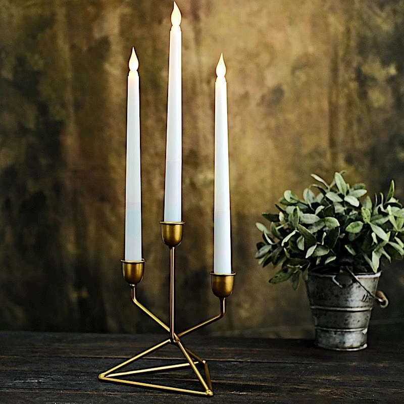 2 Metal 3 Arm Geometric Candelabra Taper Candle Holders With Triangle Base - Gold 6 2 Metal 3 Arm Geometric Candelabra Taper Candle Holders With Triangle Base - Gold - Image 4