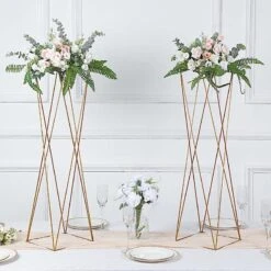 2 Metal 32" Crisscross Geometric Flower Stands Pedestals Centerpieces - Gold 17 2 Metal 32" Crisscross Geometric Flower Stands Pedestals Centerpieces - Gold -Optimal Home Decoration 2 metal 32 crisscross geometric flower stands pedestals centerpieces gold iron stnd15 32 gold 30397556359231