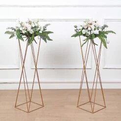 2 Metal 32" Crisscross Geometric Flower Stands Pedestals Centerpieces - Gold 15 2 Metal 32" Crisscross Geometric Flower Stands Pedestals Centerpieces - Gold -Optimal Home Decoration 2 metal 32 crisscross geometric flower stands pedestals centerpieces gold iron stnd15 32 gold 30397556424767