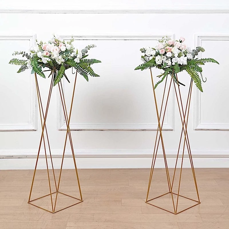 2 Metal 32" Crisscross Geometric Flower Stands Pedestals Centerpieces - Gold 7 2 Metal 32" Crisscross Geometric Flower Stands Pedestals Centerpieces - Gold - Image 5