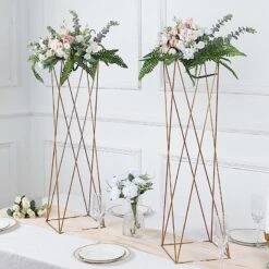 2 Metal 32" Crisscross Geometric Flower Stands Pedestals Centerpieces - Gold 19 2 Metal 32" Crisscross Geometric Flower Stands Pedestals Centerpieces - Gold -Optimal Home Decoration 2 metal 32 crisscross geometric flower stands pedestals centerpieces gold iron stnd15 32 gold 30397556457535