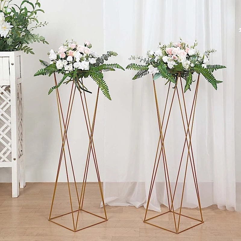 2 Metal 32" Crisscross Geometric Flower Stands Pedestals Centerpieces - Gold 10 2 Metal 32" Crisscross Geometric Flower Stands Pedestals Centerpieces - Gold - Image 8