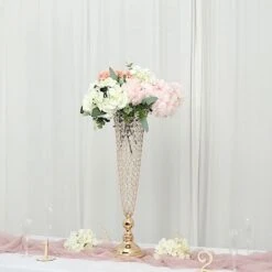 2 Metal 32" Tall Trumpet Vases With Acrylic Crystal Beads Table Centerpieces -Optimal Home Decoration 2 metal 32 tall trumpet vases with acrylic crystal beads table centerpieces 30057460596799