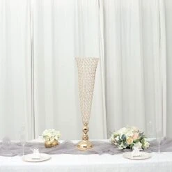 2 Metal 32" Tall Trumpet Vases With Acrylic Crystal Beads Table Centerpieces -Optimal Home Decoration 2 metal 32 tall trumpet vases with acrylic crystal beads table centerpieces 30057463676991