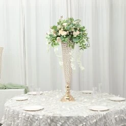 2 Metal 32" Tall Trumpet Vases With Acrylic Crystal Beads Table Centerpieces -Optimal Home Decoration 2 metal 32 tall trumpet vases with acrylic crystal beads table centerpieces 30057468133439