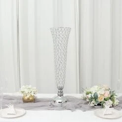 2 Metal 32" Tall Trumpet Vases With Acrylic Crystal Beads Table Centerpieces -Optimal Home Decoration 2 metal 32 tall trumpet vases with acrylic crystal beads table centerpieces 30057479995455