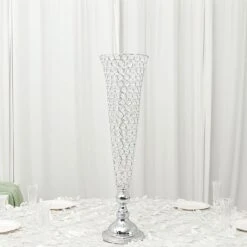 2 Metal 32" Tall Trumpet Vases With Acrylic Crystal Beads Table Centerpieces -Optimal Home Decoration 2 metal 32 tall trumpet vases with acrylic crystal beads table centerpieces 30057480093759