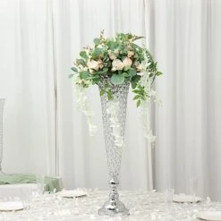 2 Metal 32" Tall Trumpet Vases With Acrylic Crystal Beads Table Centerpieces -Optimal Home Decoration 2 metal 32 tall trumpet vases with acrylic crystal beads table centerpieces 30057480159295