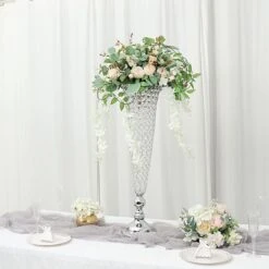 2 Metal 32" Tall Trumpet Vases With Acrylic Crystal Beads Table Centerpieces -Optimal Home Decoration 2 metal 32 tall trumpet vases with acrylic crystal beads table centerpieces 30057480192063