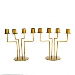 2 Metal 4 Arm Geometric Candelabra Taper Candle Holders - Gold