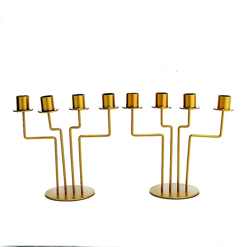 2 Metal 4 Arm Geometric Candelabra Taper Candle Holders - Gold 3 2 Metal 4 Arm Geometric Candelabra Taper Candle Holders - Gold